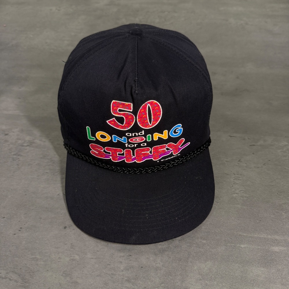 Vintage‎ Parody Snapback Trucker Hat Black 50 Longing for a Stiffy Boner Funny